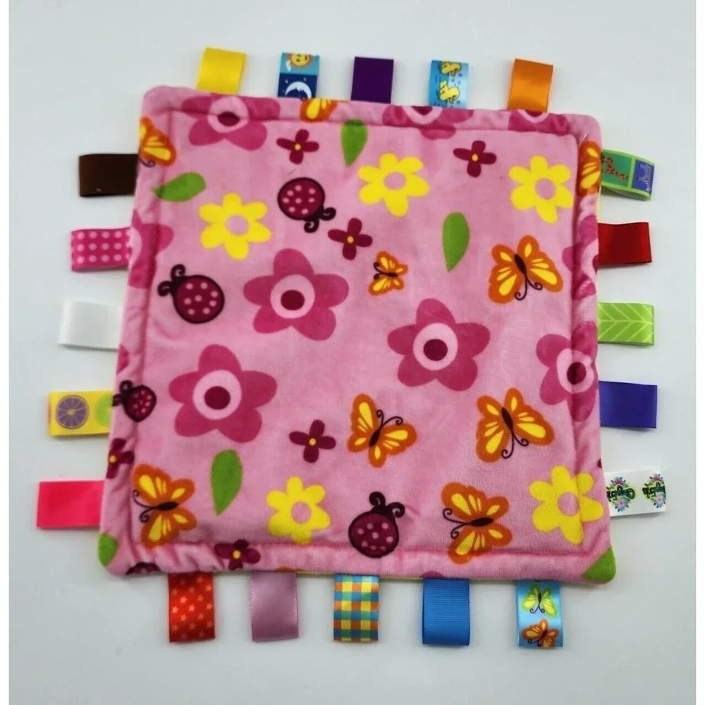 X2‎ Cong Erle Pink Lovey Baby Blanket Security Ribbons Tags Butterflies Flowers